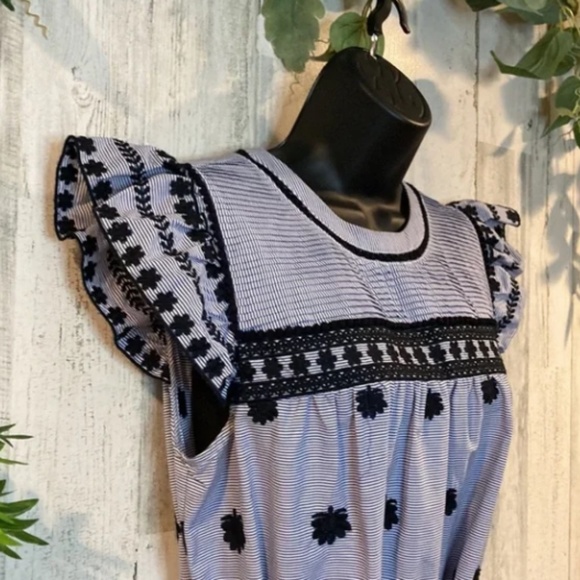 ZARA EMBROIDERED FLORAL MIDI STRIPED DRESS - Picture 4 of 6